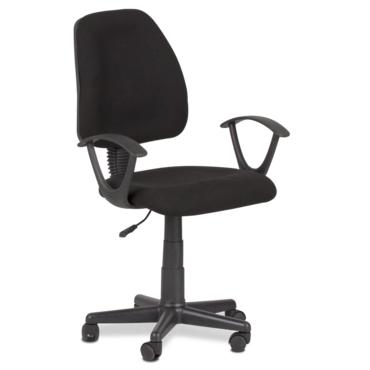 Работен стол ЗОЯ- снимка отстрани, черна дамаска, фиксирани подлакътници