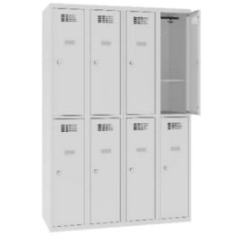 Метален гардероб FRT с 8 отделения с рафт 180х120х50 см - с горна врата дясна отворена, сниман отблизо