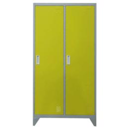 Метален гардероб BTL с 2 отделения 80x40x140 - жълт цвят, сниман отпред, затворени врати