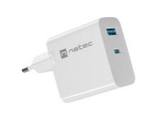 Адаптер Natec USB Charger  Ribera Gan 1X USB-A + 1X USB-C 45W, White