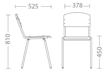 Ученически стол Ана Е-263 черна рамка-чертеж, размер на стола