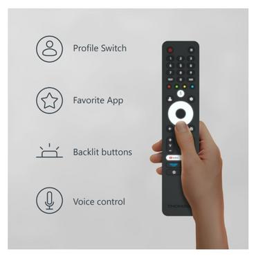 Телевизор Thomson 55' QLED Google TV; 3840 x 2160 (4K UHD), QLED, 60 Hz, DVB-T/T2/C/S/S2, HDR10, Wi-Fi, Bluetooth, LAN, HDMI 2 (2.0) + 2 (2.1), USB 2 (2.0) + 1 (3.0), Side Feet, Dark gray