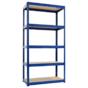 Снимка отпред – син метален стелаж BTL 180x90x40 см с 5 МДФ рафта
