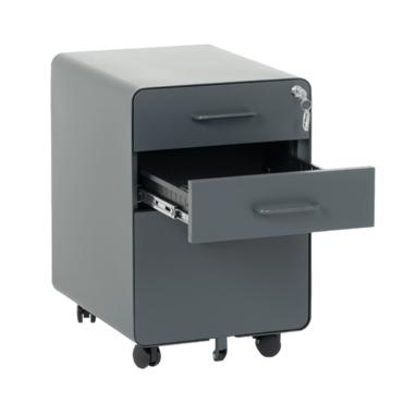 Метален контейнер A BTL с 3 чекмеджета - графит, снимано от ляв ъгъл, с отворено средно чекмедже, празен