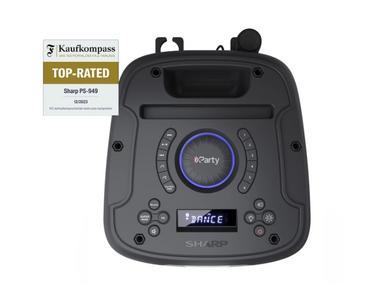 Тонколони Sharp Speakers PS-949, XPARTY STREET BEAT  2 x 8' woofers + horn tweeter, max power output 132 W, 12 h play time by built in battery, True wireless Stereo, USB Music playback and charging, DJ FX, BT 5.0, 2 x Mic/Guitar inputs, Splashproof (IPX4)