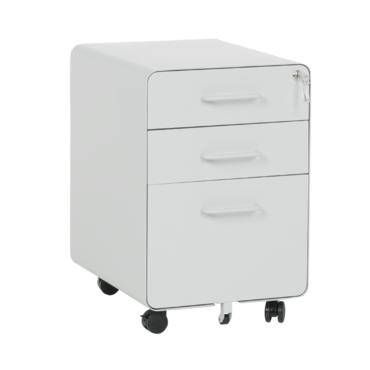 Метален контейнер A BTL с 3 чекмеджета- сиво, снимано от ляв ъгъл, със затворени чекмеджета