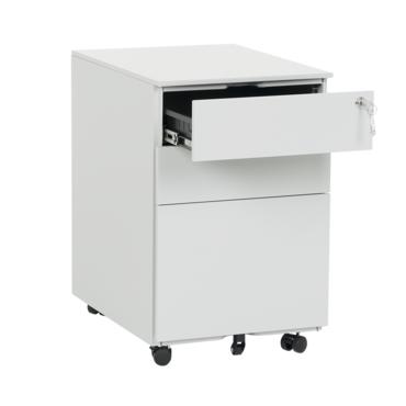 Метален контейнер C BTL с 3 чекмеджета - сниман отстрани, с отворено горно чекмедже, сив цвят