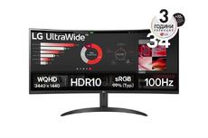 Монитор LG 34WR50QK-B, 34' UltraWide Curved, AG, VA, 5ms, 1ms MBR, 3000:1, 300 cd/m2, 21:9, WQHD 3440x1440, HDR 10, sRGB 99%, FreeSync, 100 Hz, HDMI, DisplayPort, Tilt, Reader Mode, PBP, Headphone Out, Black