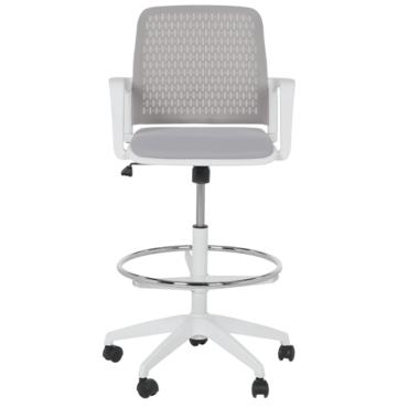 Работен стол ОРБИС- бяла база, ринг, с колелца