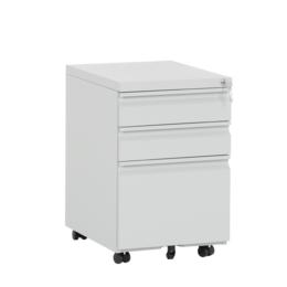 Метален контейнер K BTL с 3 чекмеджета - сниман от ляв ъгъл, затворени чекмеджета, сив