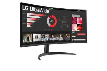 Монитор LG 34WR50QK-B, 34' UltraWide Curved, AG, VA, 5ms, 1ms MBR, 3000:1, 300 cd/m2, 21:9, WQHD 3440x1440, HDR 10, sRGB 99%, FreeSync, 100 Hz, HDMI, DisplayPort, Tilt, Reader Mode, PBP, Headphone Out, Black
