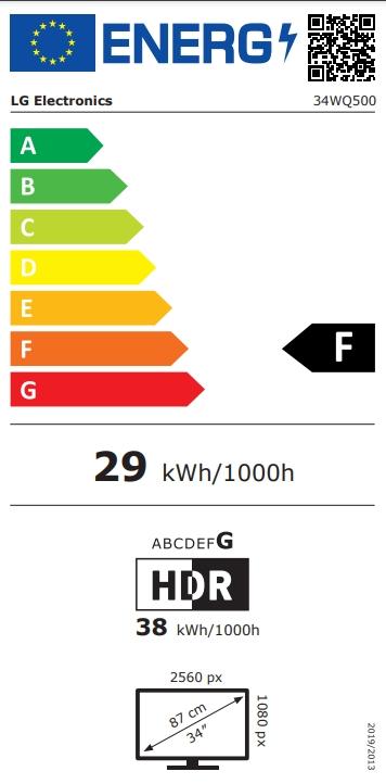 Монитор LG 34WQ500-B, 34' UltraWide AG, IPS Panel, 5ms, 1ms MBR, 1000:1, 400 cd/m2, 21:9, 2560x1080, 100 Hz, HDR 10, sRGB over 99% , AMD FreeSync, 100Hz, HDMI, Tilt, Height Adjustable, Reader Mode, Headphone Out, Black