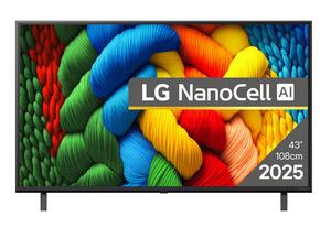 Телевизор LG 43NANO80A3B, 43' 4K HDR Smart Nano Cell TV, 3840x2160, DVB-T2/C/S2, AI Alpha 7, HDR 10 PRO, webOS 25, ThinQ AI, VRR, ALLM, HGiG, WiFi, Clear Voice, AI Upscaling, Bluetooth, Hdmi e-ARC , CI, LAN, AirPlay2, Chromecast, 2 Pole stand, Black