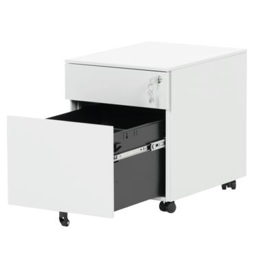 Метален контейнер K BTL с 2 чекмеджета - сниман от десен ъгъл, с отворено долно чекмедже, сив на цвят, празен