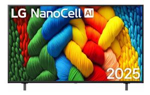 Телевизор LG 55NANO80A3B, 55' 4K HDR Smart Nano Cell TV, 3840x2160, DVB-T2/C/S2, AI Alpha 7, HDR 10 PRO, webOS 25, ThinQ AI, VRR, ALLM, HGiG, WiFi, Clear Voice, AI Upscaling, Bluetooth, Hdmi e-ARC , CI, LAN, AirPlay2, Chromecast, 2 Pole stand, Black