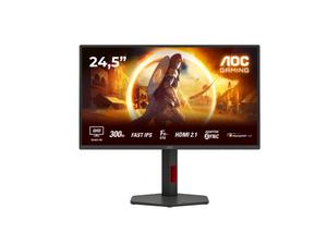 Монитор AOC Q25G4SR, 24.5' IPS WLED, 2560x1440@300Hz, 1ms GtG, 0.3ms MPRT, 400cd m/2, 1000:1, 80M:1, Adaptive Sync, FlickerFree, Low Blue Light, 2Wx2, Tilt, Height Adjust, Pivot, Swivel, 2xHDMI, DP