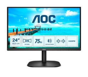 Монитор AOC 24B2XDAM, 23.8' VA WLED, 1920x1080@75Hz, 4ms GtG, 250cd/m2, 3000:1, DC20M:1, FlickerFree, Low Blue Light, 2Wx2, Tilt, D-SUB, DVI, HDMI