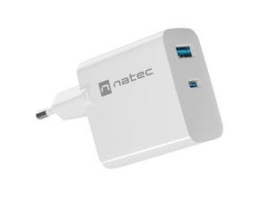 Адаптер Natec USB Charger  Ribera Gan 1X USB-A + 1X USB-C 45W, White