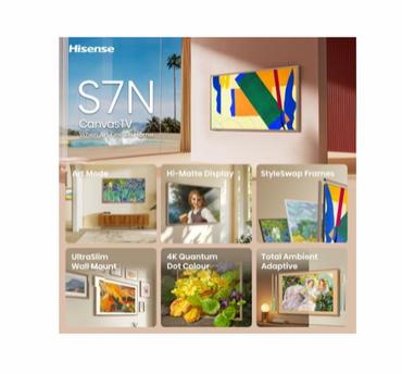 Телевизор Hisense CanvasTV, 55',QLED 4K Ultra HD 3840x2160, 144hz, 4000:1, 400 nits, 16:9,VIDAA Smart OS,DTS Virtual X,HDR,HDR 10+,Dolby vision IQ, 4 xHDMI,DVB-T2/T/C/S2/S, Black