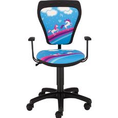 Детски стол Pony- с понита, син цвят, черна база