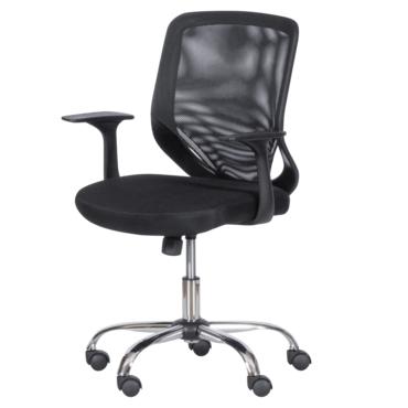 Работен стол КИАР- черна дамаска, черна мрежа, хром. база