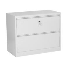 Метална картотека J BTL с 2 чекмеджета - сива на цвят, снимана отстрани, със затворени чекмеджета