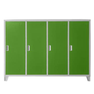 Метален гардероб BTL JZ с 4 отделения 130x160x40 см зелен с 4 затворени врати, сниман отпред