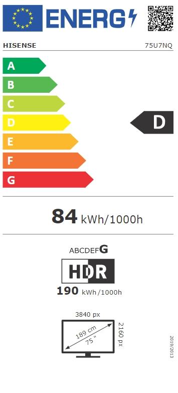 Телевизор Hisense 75' U7NQ, 4K Ultra HD 3840x2160, ULED, FALD, Quantum Dot, 144Hz, IPS, HDR 10+, HLG, Dolby Vision IQ, Dolby Atmos, Smart TV, WiFi 5GHz, WiFi Direct, BT, Anyview Cast, 4xHDMI, 2xUSB, LAN, CI+, DVB-T2/C/S2, Black