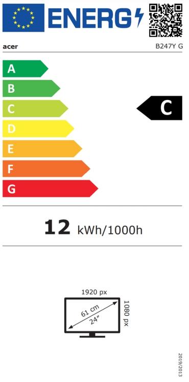 Монитор Acer Vero B247YGbmiprzx, 23.8' IPS LED, ZeroFrame FHD (1920x1080) AG, 4ms (GTG), 120Hz, 100M:1, 1500:1, 250nits, 99% sRGB, HDMI, VGA, DP, USB3.2x4 USB-B(1up 4down), Speakers 2x2W, Audio In/Out, ERGOstand, TUV, Energy Efficiency Class C, VESA, Blac