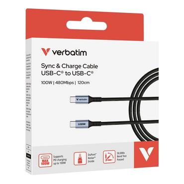 Кабел Verbatim Sync & Charge USB C to USB C 100W 120 cm