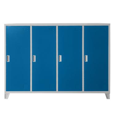 Метален гардероб BTL JZ с 4 отделения 130x160x40 см син с 4 затворени врати, сниман отпред