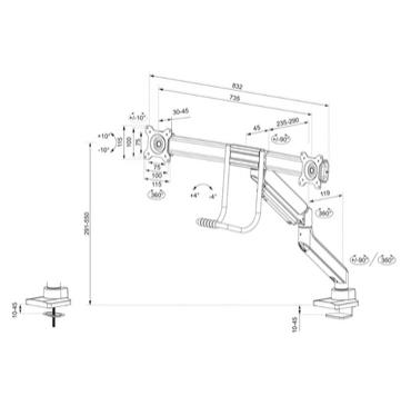 Стойка Neomounts by NewStar Screen Desk Mount 2 screens (topfix clamp & grommet), Black