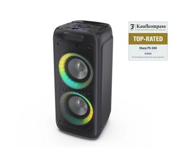 Тонколони Sharp Speakers PS-949, XPARTY STREET BEAT  2 x 8' woofers + horn tweeter, max power output 132 W, 12 h play time by built in battery, True wireless Stereo, USB Music playback and charging, DJ FX, BT 5.0, 2 x Mic/Guitar inputs, Splashproof (IPX4)