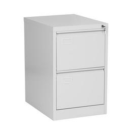 Метална картотека L BTL с 2 чекмеджета - сива на цвят, снимана под ъгъл, със затворени чекмеджета