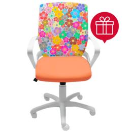 Детски стол ЦВЕТЯ в оранжево с пиктограма за подарък