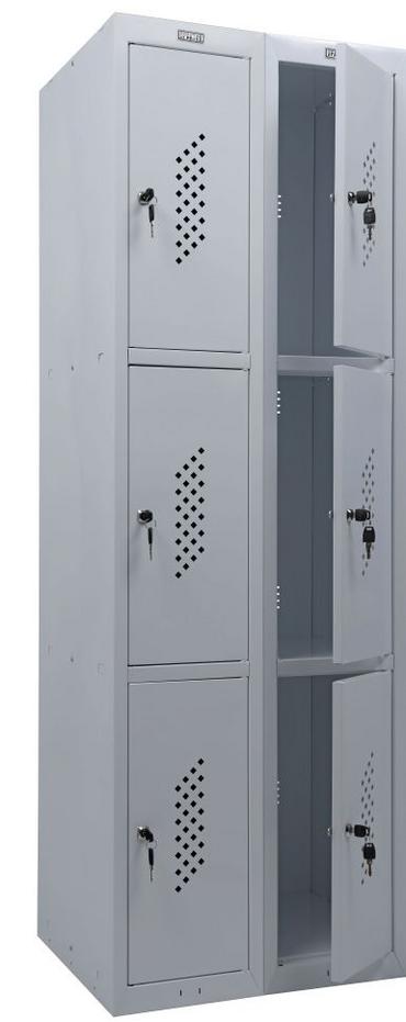 Метален гардероб PMT с 6 отделениe 183х60х50 см- сниман отпред, десните врати отворени, празен, сив