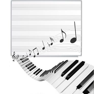 Бяла дъска 120х150 см с петолиния- с музикални ноти