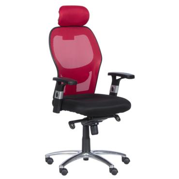 Директорски стол ВАЛЕРИ- хромирана кръстачка, черен и червен цвят