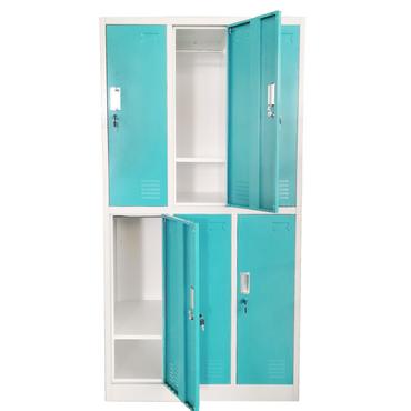 Метален гардероб с 6 отделения 90x45x185 см 3 цвята - тюркоаз, отворени врати, сниман отпред