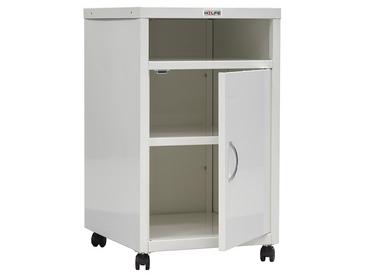 Метален медицински шкаф PMT TP3 - сглобен, сниман отпред, с отворена врата и празно горно чекмедже, долу също е празно