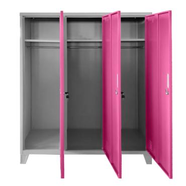 Метален гардероб детски BTL JZ с 3 отделения 150x120x40 см- отворен, розов