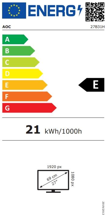 Монитор AOC 27B31H, 27' IPS WLED, 1920x1080@120Hz, 4ms GtG, 1ms MPRT, 300cd m/2, 1500:1, 20M:1 DCR, Adaptive Sync, FlickerFree, Anti Blue Light, Tilt, D-SUB, HDMI