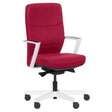 Работен стол ПЕРС- сниман отпред, червена дамаска, бели подлакътници