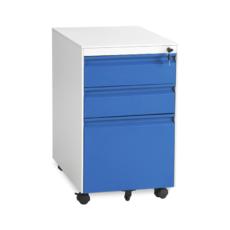 Метален контейнер L BTL с 3 чекмеджета - син цвят, затворени чекмеджета, снимка отстрани