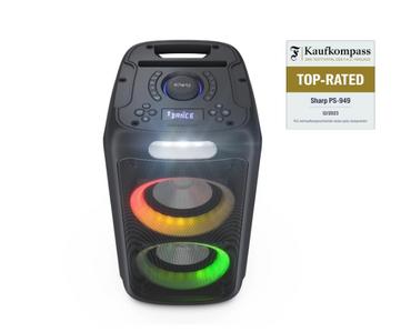 Тонколони Sharp Speakers PS-949, XPARTY STREET BEAT  2 x 8' woofers + horn tweeter, max power output 132 W, 12 h play time by built in battery, True wireless Stereo, USB Music playback and charging, DJ FX, BT 5.0, 2 x Mic/Guitar inputs, Splashproof (IPX4)