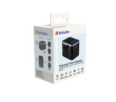 Адаптер Verbatim UTA-04 Universal Travel Adapter with 1 x USB-C PD 61W & QC 3.0 / 1 x USB-C / 3 x USB-A