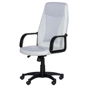 Директорски стол ФЕОДОР-сниман отстрани, бяла кожа