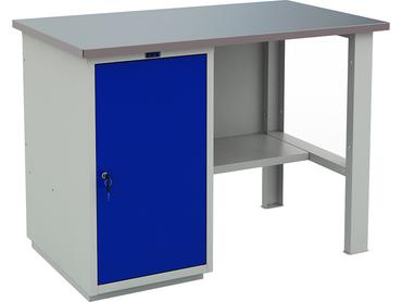 Работно бюро PMT 120 WD1 - стоманена коснтрукция,  плот от мдф, сини вратички, празно
