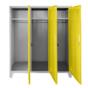 Метален гардероб детски BTL JZ с 3 отделения 150x120x40 см- жълт, отворен, сниман отпред