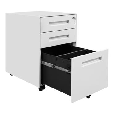 Метален контейнер Z BTL с 3 чекмеджета - сниман отстрани, с отворено долно чекмедже, бял, празен